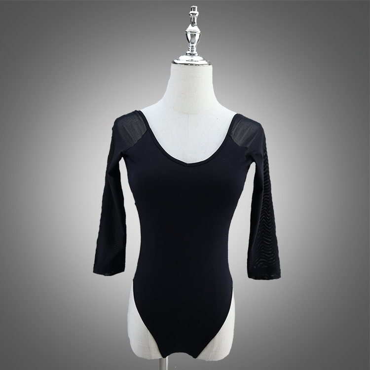 mesh 3/4 sleeves ballet dance leotards