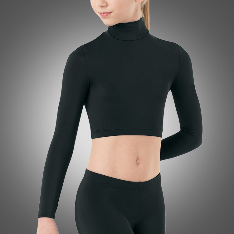 high collar black ballet tops long sleeve dance tops