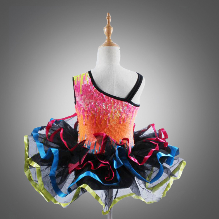 Orange sparkling sequin leotard dance ballet tutu costumes