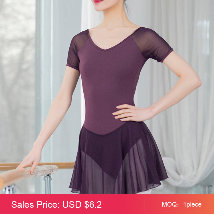 short sleeve ballet dress with mesh skirt